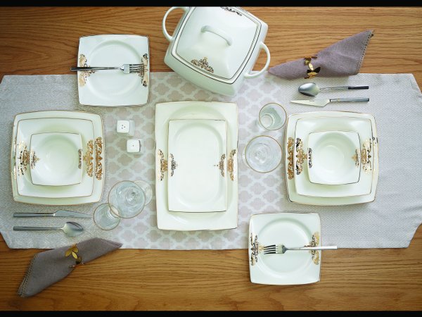 Emsan Fine Bone Topkapı Gold 61 Parça 12 Kişilik Yemek Takımı