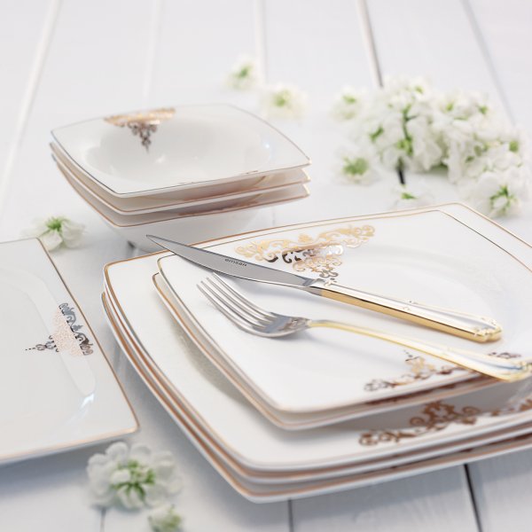 Emsan Fine Bone Topkapı Gold 61 Parça 12 Kişilik Yemek Takımı